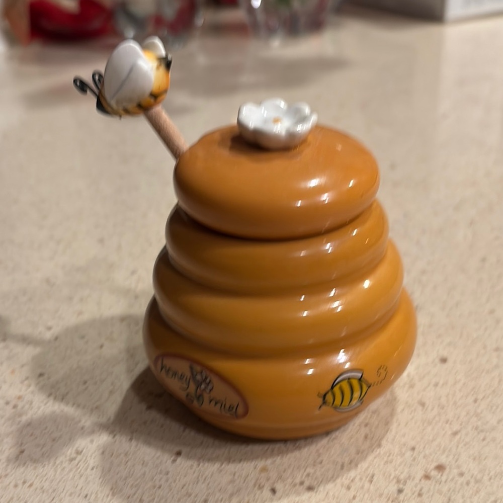 Honey Pot with Bee Design - Brown